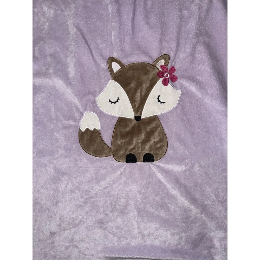 Lambs &‎ Ivy Fox Purple Appliqué Baby Soft Plush Blanket With Satin Trim